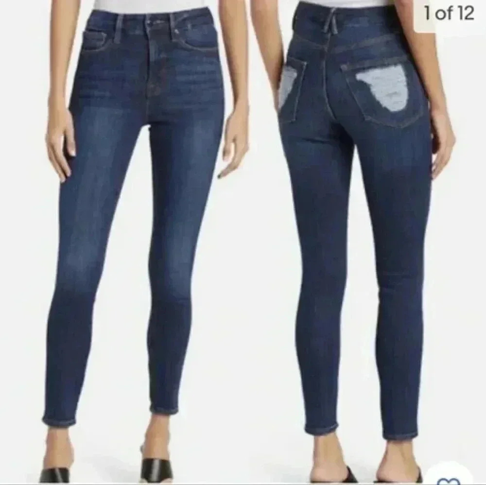 Good American Good Waist Chewed Back Pockets Jeans Indigo203